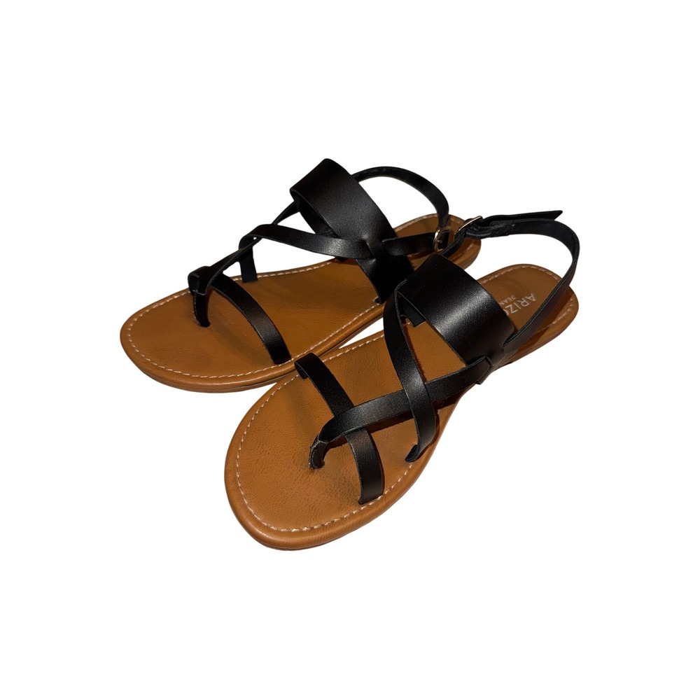 Arizona Jean Co AZ Alma Black Strappy Flat Sandals Women Size 8 M